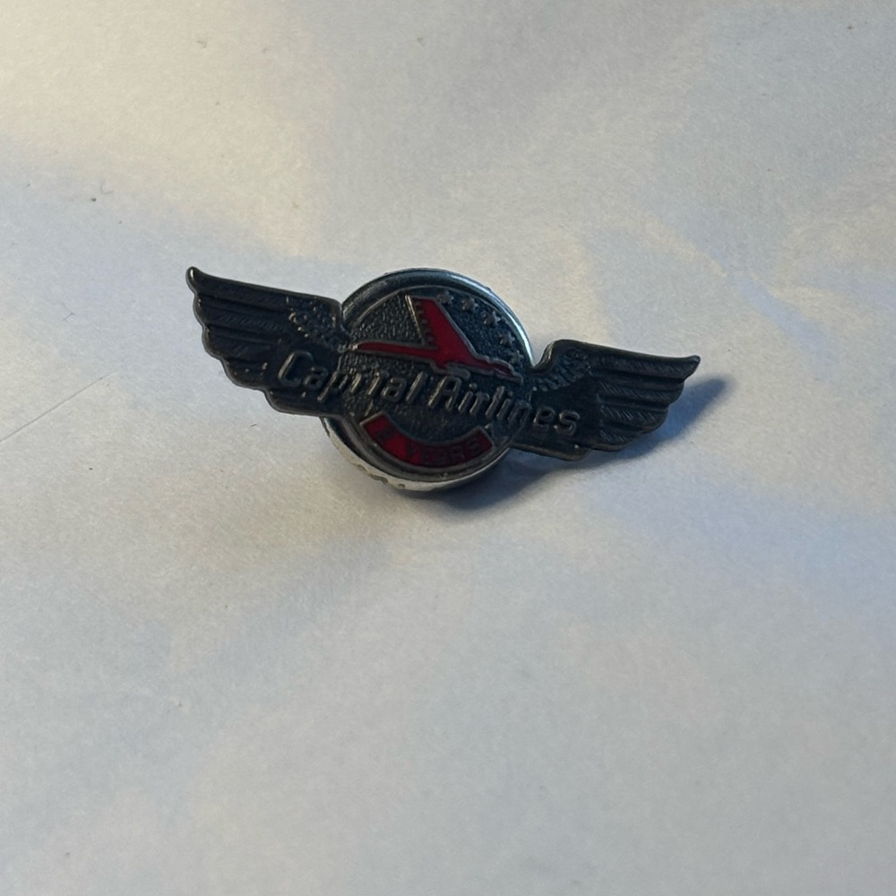 Capital Airlines Sterling Silver Crew Lapel Pin Airplane Wings 1960s Americana